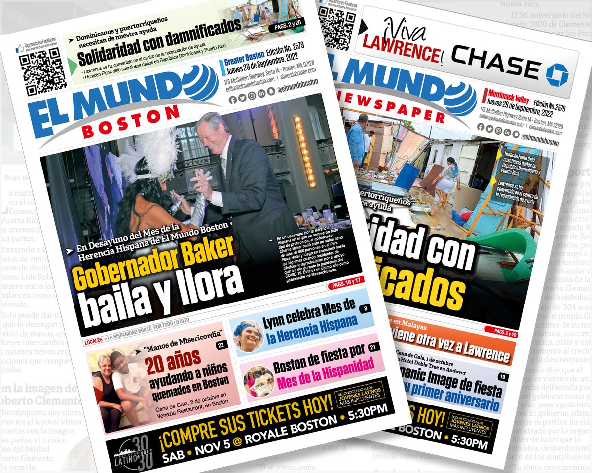 ElMundoBoston's tweet photo. Ya está en circulación! El Mundo Boston con la más completa información de las noticias más importantes de tu comunidad en tu idioma. #elmundoboston Visita https://t.co/lXzcwvfNxD #BOSTON https://t.co/GbhDcE8uCm