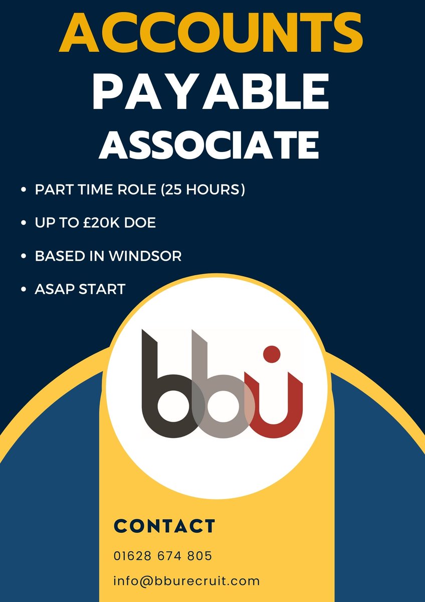 Do you have previous experience using Excel and #ERP systems? 
Are you looking for a part-time position based in #Windsor?
Then this Accounts Payable Associate position could be for you!
Apply easily here: bburecruit.com/jobs/accounts-…
⚫️ ⚪️ 🔴 
#accounts #bbu #hiring
