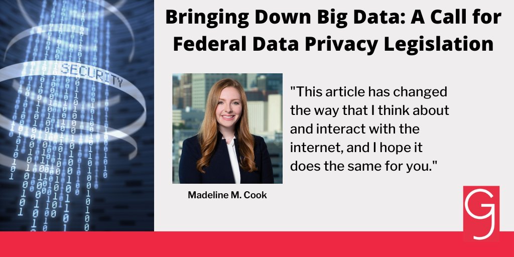 GableGotwals's tweet photo. The concept of online privacy is an illusion. Madeline Cook's article, "Bringing Down Big Data: A Call for Federal Data Privacy Legislation," recently published by the @OklaLawReview, examins the internet and its impact on your privacy. https://t.co/inliuGOvb2
#DataPrivacy https://t.co/mbfiGoDiOZ