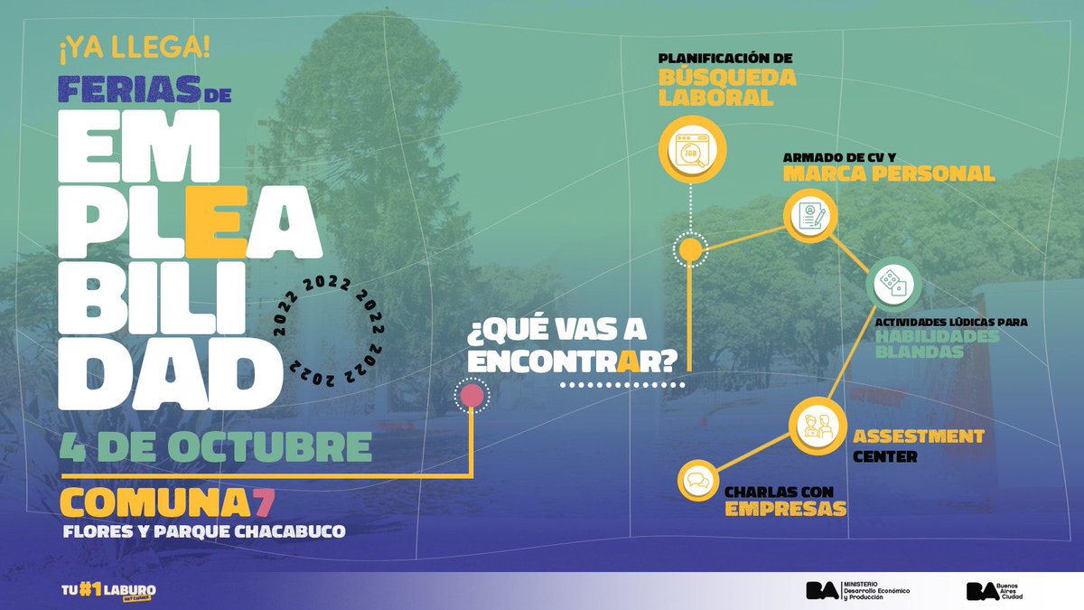 📣Se viene la ultima #FeriaDeEmpleabilidad del año y la cerramos a lo grande en la 📍Comuna 7.

👫Si tenés entre 16 y 35 años y estás buscando laburo pero no sabés por dónde empezar, es por acá😏 (no digas que no te avisamos)

💥Te esperamos el 4/10 👉 bit.ly/3LNrSE5