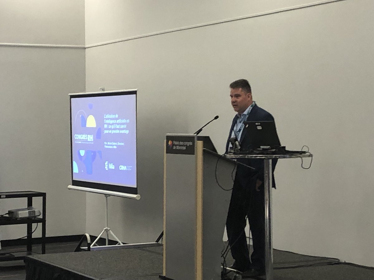Mila_Quebec's tweet photo. Hier, Michel Dubois, directeur du programme Activation IA de Mila, a animé une conférence sur l’utilisation de l’IA en RH dans le cadre du #CongresRH 2022 de l'@ordrecrha au @Palais_Montreal.
Mila sera aussi présent au Forum RH PME aujourd'hui, passez les voir au kiosque 806! https://t.co/Uw4eflac4N