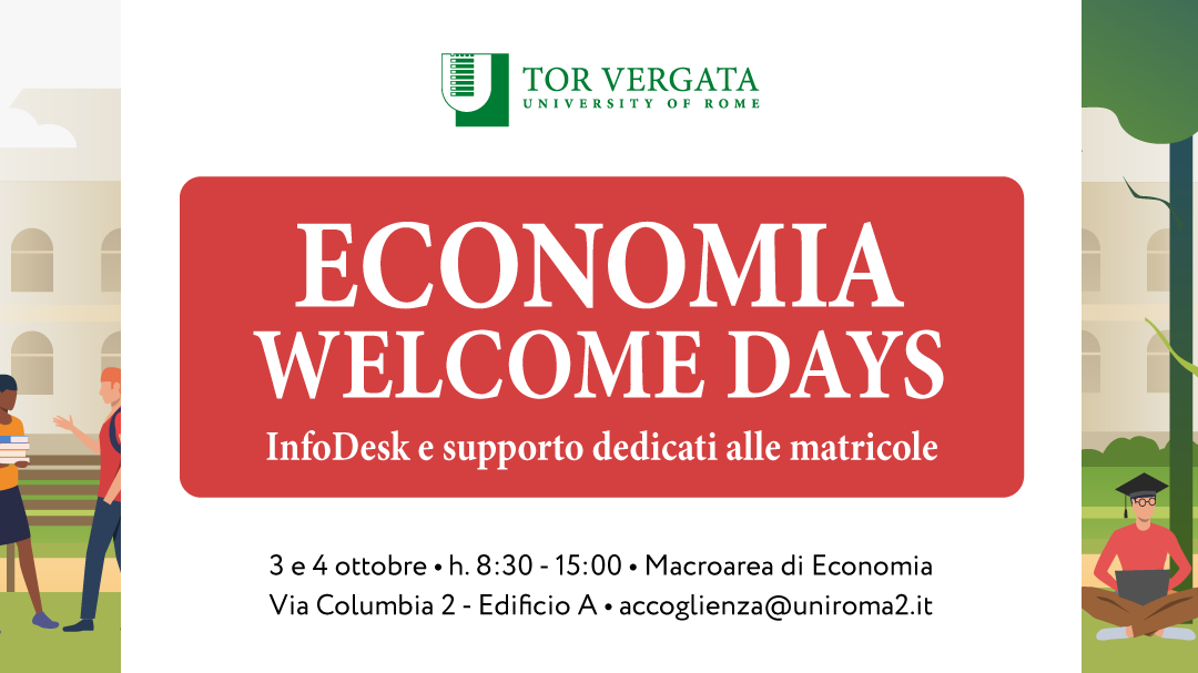 MscEEBL's tweet photo. #WelcomeDays at the School of Economics
Monday 3 October and Tuesday 4 October 2022, from 8:30 am to 3 pm, #InfoDesk and practical support are dedicated to the I year students (Building A). @carciccar
@DEF_TorVergata @EconTorVergata @unitorvergata https://t.co/VwGZME09Gy