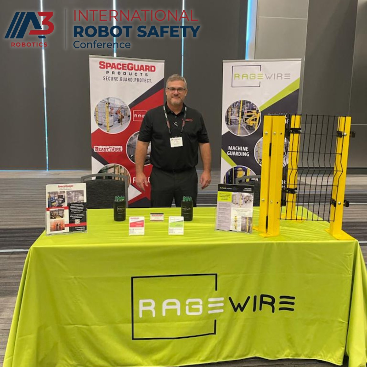 SpaceGuard's tweet photo. We're set up and ready to talk all things robotic guarding today at #IRSC! Be sure to stop by our booth and learn more about how RageWire can help to keep your people, facility, and assets safe and secure. 

#automation #robotics #machineguarding #roboticguarding https://t.co/9b31Br10MR