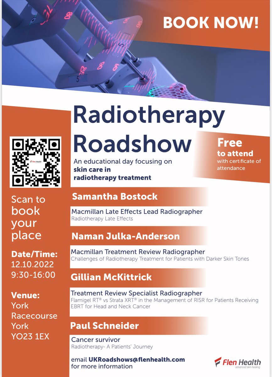 🚨 Flen Healths Radiotherapy Roadshow is fast approaching! 🚨 You can see on the flyer we have some fantastic speakers, presenting on some really interesting topics. Please don’t forget to register your place as spaces are limited. #FlenHealth #FlamigelRT #Radiotherapy #Flaminal