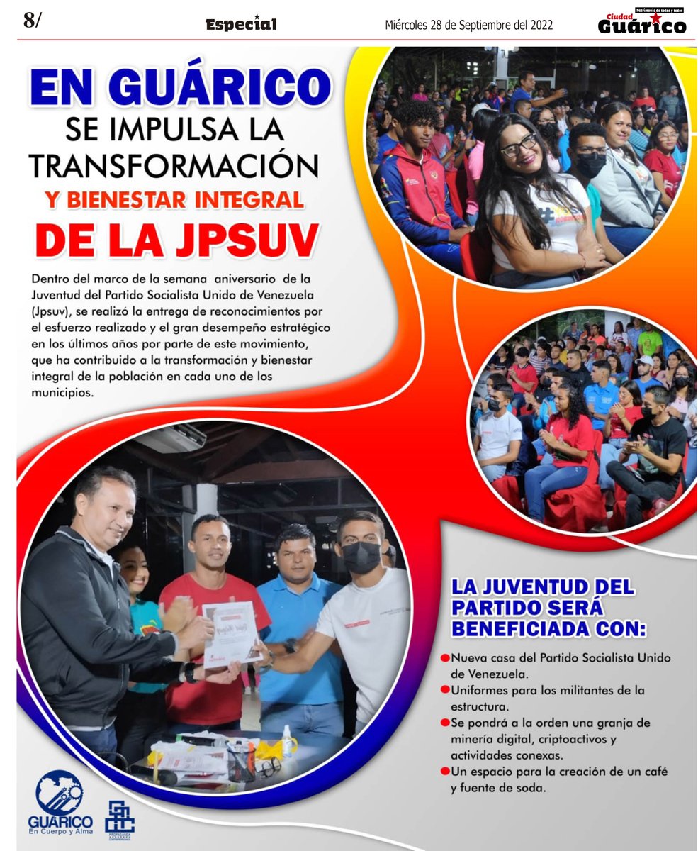 #Especial✨ En Guárico se impulsa la transformación y bienestar integral de la JPSUV 🔴

#Guárico
#VenezuelaSeCreceEnAmor
#VamosPaLante