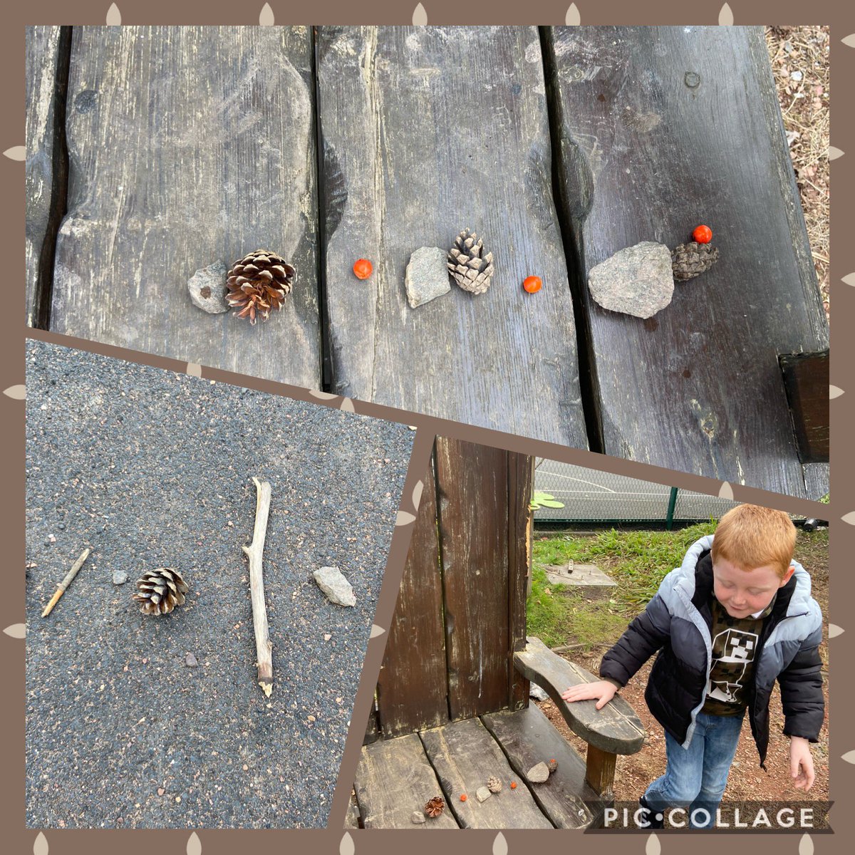 Continuing our @mathsweekscot activities, we were looking at repeating patterns today. We made musical patterns with our bodies - clapping 👏, clicking &amp; tapping. Then we went outside to make patterns using natural materials. 🍃 🪵 🪨 #MathsWeekScotland #mathsisfun #mathsoutdoors