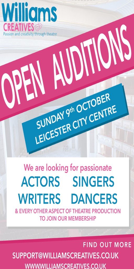 We are looking for new members to join our fast growing society! 

Whether you are interested in being on stage performing or behind the scenes in a technical role, we’d love to hear from you! 

If you would like more information, please email support@williamscreatives.co.uk