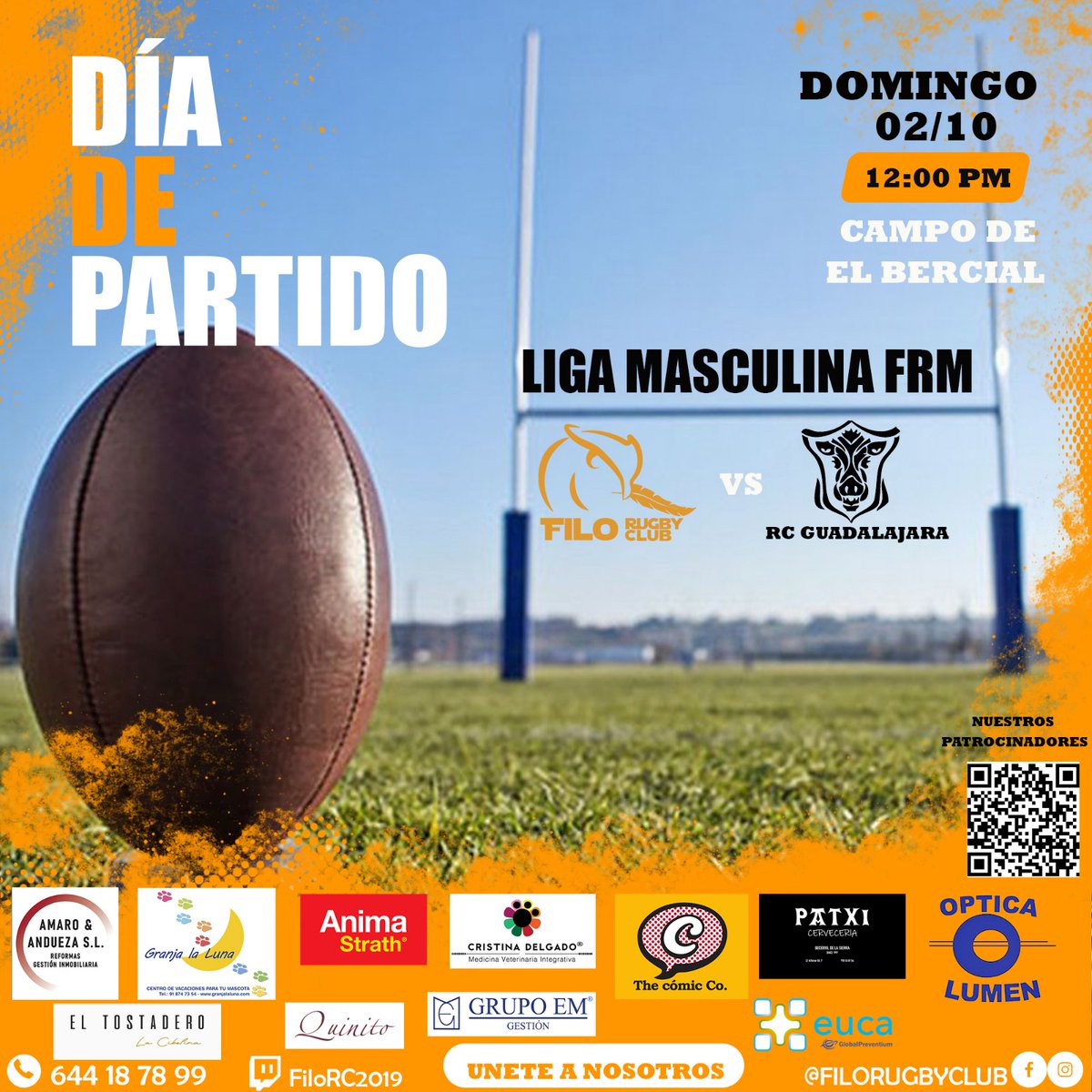 filo_rugby_2019's tweet photo. #FiloMAS / PRIMER PARTIDO DEL SÉNIOR MASCULINO

Este domingo a las 12 h. el sénior masculino estrena la temporada 2022-23 enfrentándose en #ElBercial a @guadarugby, que servirá como primer contacto con la Segunda Regional B.
 
¡Os esperamos el domingo!

@DeporteGetafe 

#AúpaFilo https://t.co/DcIJgoGte1