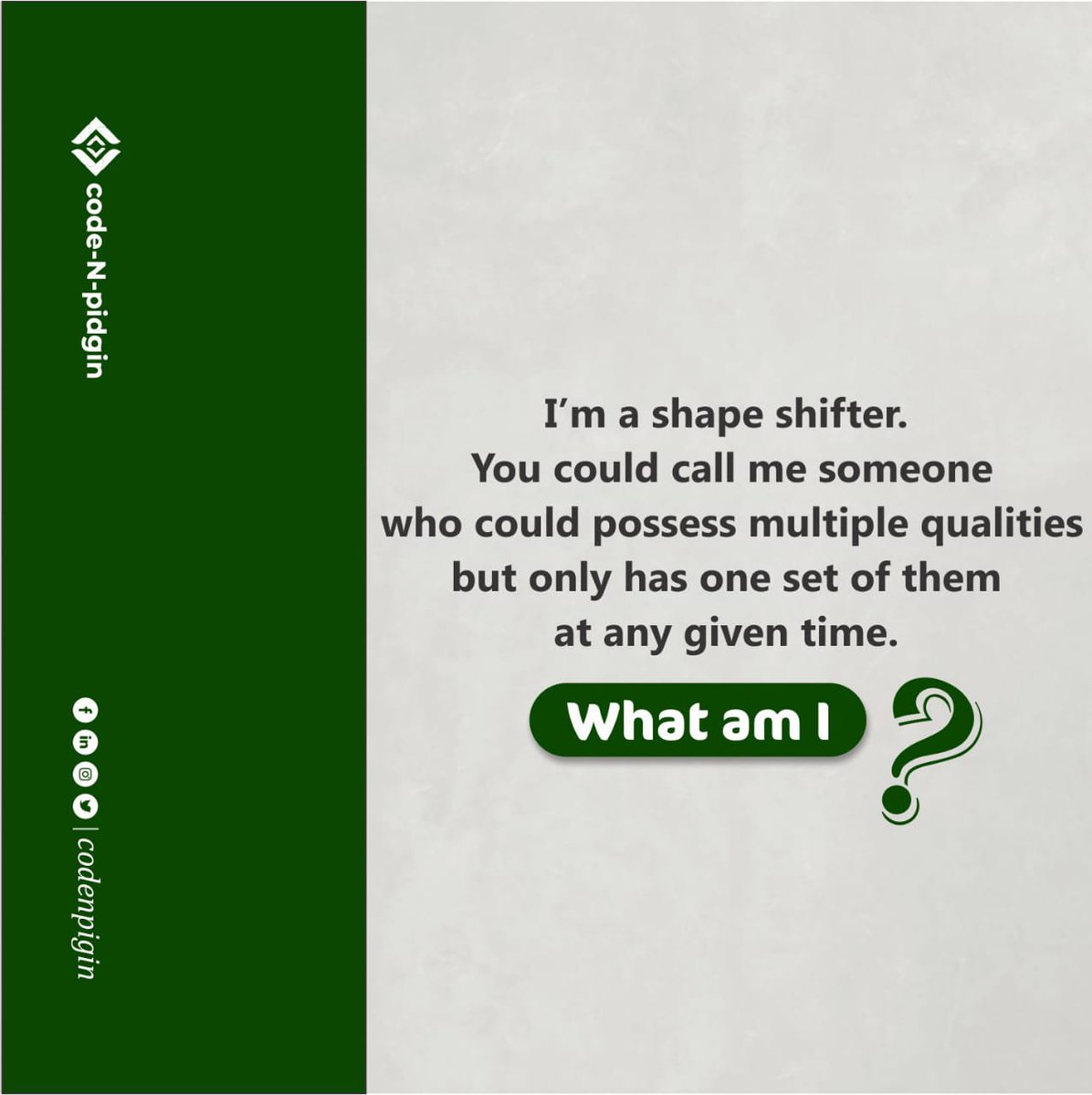 CodeNpidgin's tweet image. Wednesday without Riddle?? 🤔Nahhh

#programming #100daysofcoding #riddles