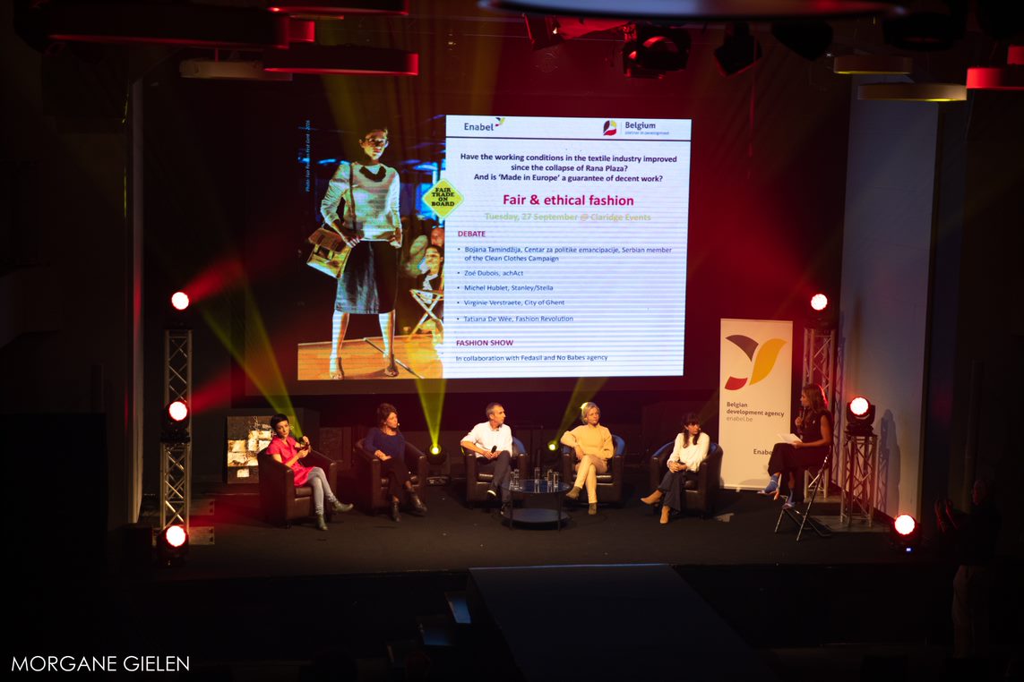 Is "Made in Europe" a guarantee of decent work? Great debate and fashion show organized by the #Enabel <a href="/Trade4DevCentre/">Trade for Development Centre</a> on fair and ethical #fashion. Thank you to the panelists, as well as our models. I couldn't resist walking the catwalk:) Congratulations 
@SamuelPoos #fairtrade