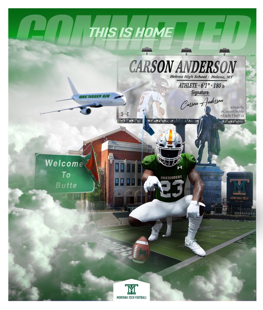 I am very excited to announce my commitment to <a href="/MonTechFootball/">Montana Tech Football</a> ! Thank you to all of my coaches, teammates, and family members who have helped me reach this point. Roll Diggs⚒. #Family #CountOnMe #LightTheV23⚒ <a href="/CoachKyleSamson/">Kyle Samson</a> @coachdthatcher <a href="/MTFBCoachSchlee/">Doug Schleeman</a> <a href="/CoachAndersonMT/">Khalin Anderson</a>