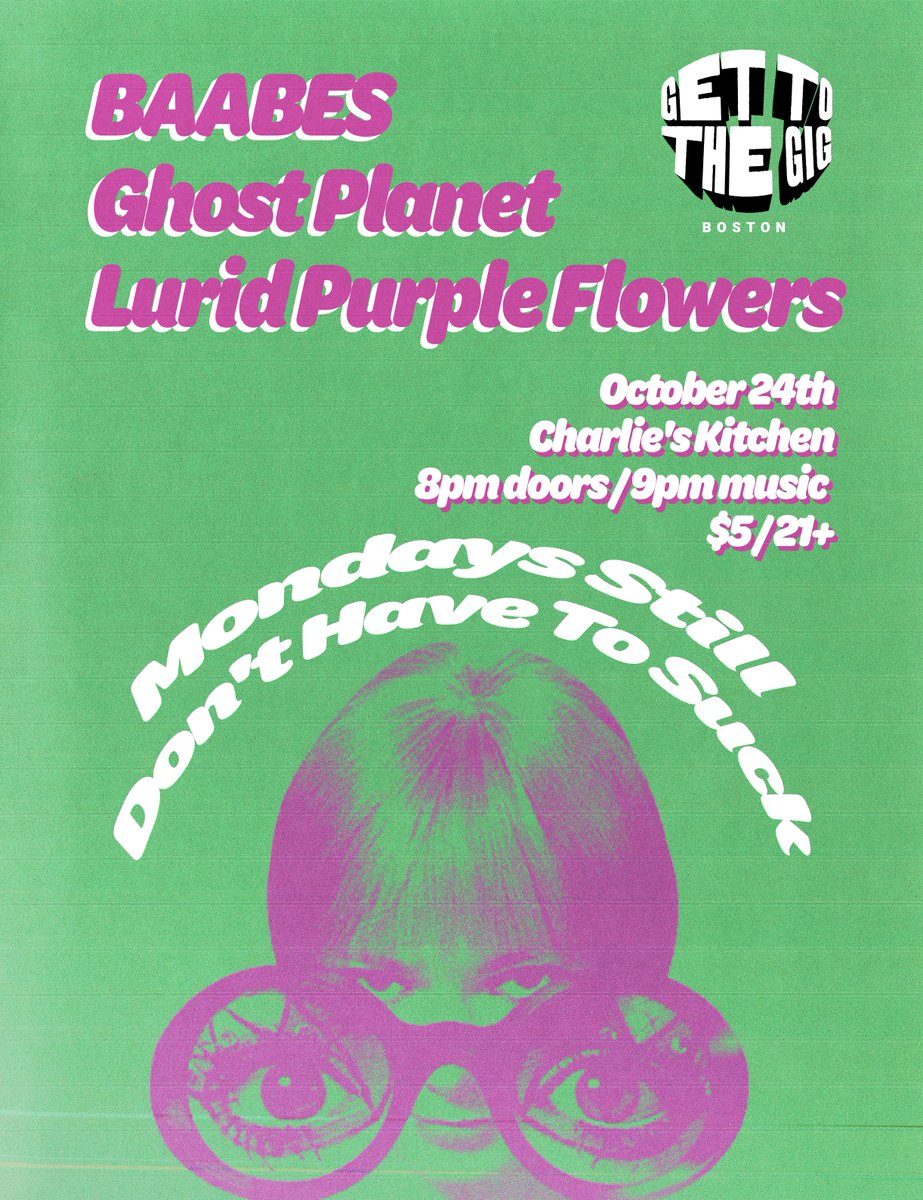 👾JUST ANNOUNCED👾 <a href="/BaabesBoston/">Baabes💋</a>, Ghost Planet, and Lurid Purple Flowers (@lpfband) are coming to Charlies Kitchen on 10/24! Mondays Still Don't Have To Suck!
