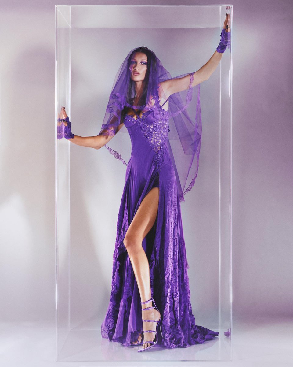 bella hadid purple versace dress Bella Hadid Walks the Runway for Versace SS23