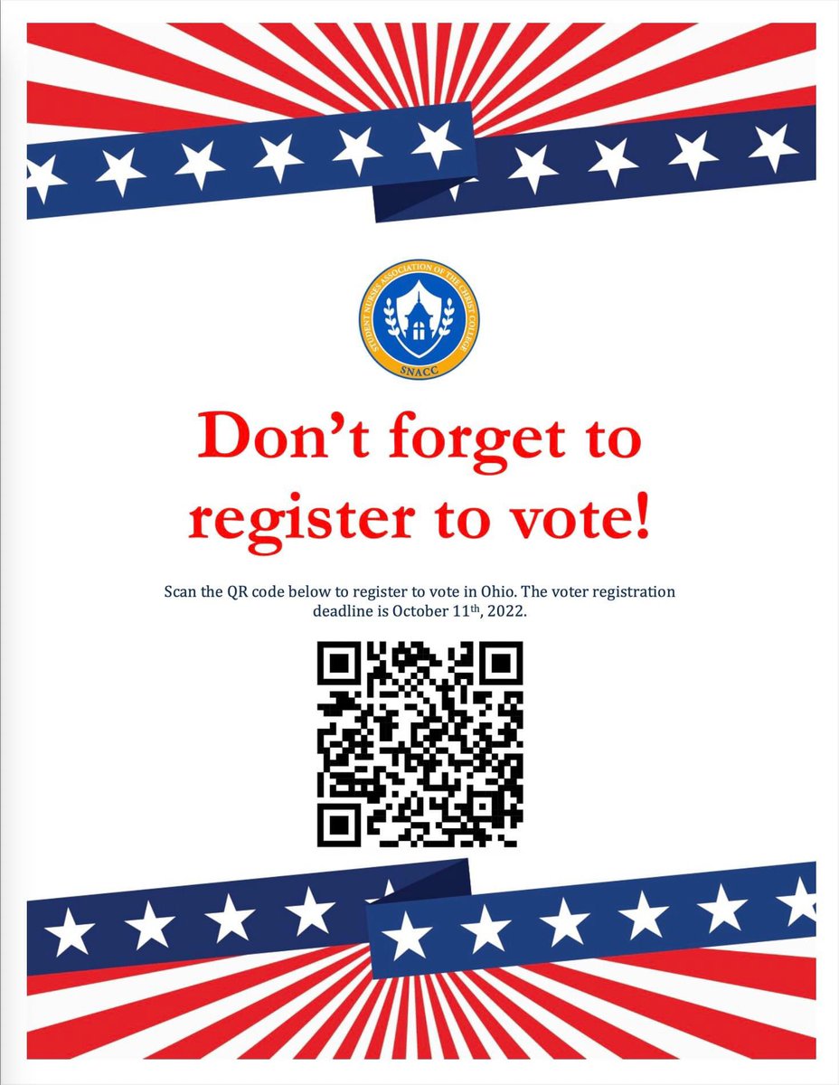 Don't forget to register to vote!

This flyer is posted around the college, so you can access the voter registration website by scanning the QR code or through the following links.
Ohio: olvr.ohiosos.gov
Indiana: indianavoters.in.gov/?ref=voteusa_en
Kentucky: vrsws.sos.ky.gov/ovrweb/?ref=vo…