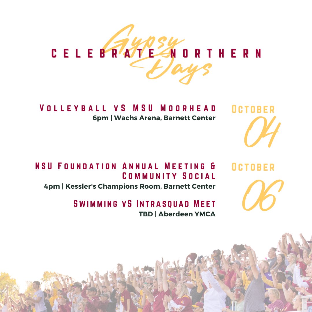 AlumniNSU's tweet photo. Let's celebrate Northern! Make sure to check out some of the great events happening during homecoming next week! #GoWolves #GypsyDays ๐บ https://t.co/2GpsjUj2og