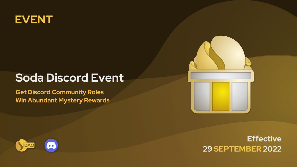 The development of Soda is inseparable from everyone’s support. 
To better build the Soda ecosystem and incentivize the community, we are now holding a Discord event.
This is a long term event starts from Sep. 29th. 
Join us now to win abundant reward!
medium.com/@sodaprotocol/…