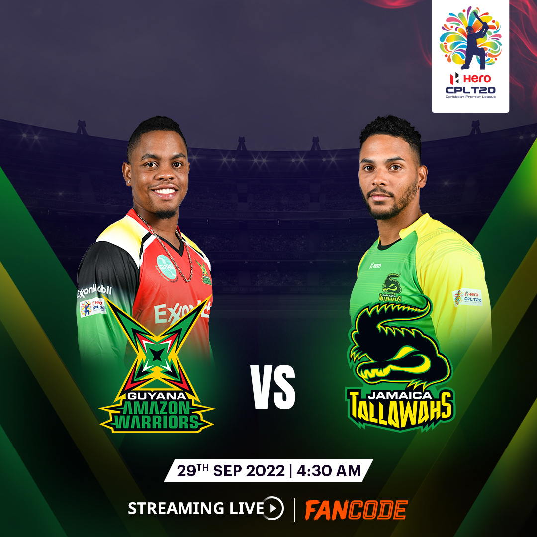 FanCode's tweet photo. The penultimate game is here! Time to find out who will make it to the final. Grab your popcorn!

Catch all the action from the CPL T20 LIVE, only on #FanCode👉https://t.co/fGoM6YH5wd

@CPL @GYAmazonWarrior @JAMTallawahs

#CaribbeanPartyOnFanCode #CPL22 https://t.co/NDvQuK14Bu