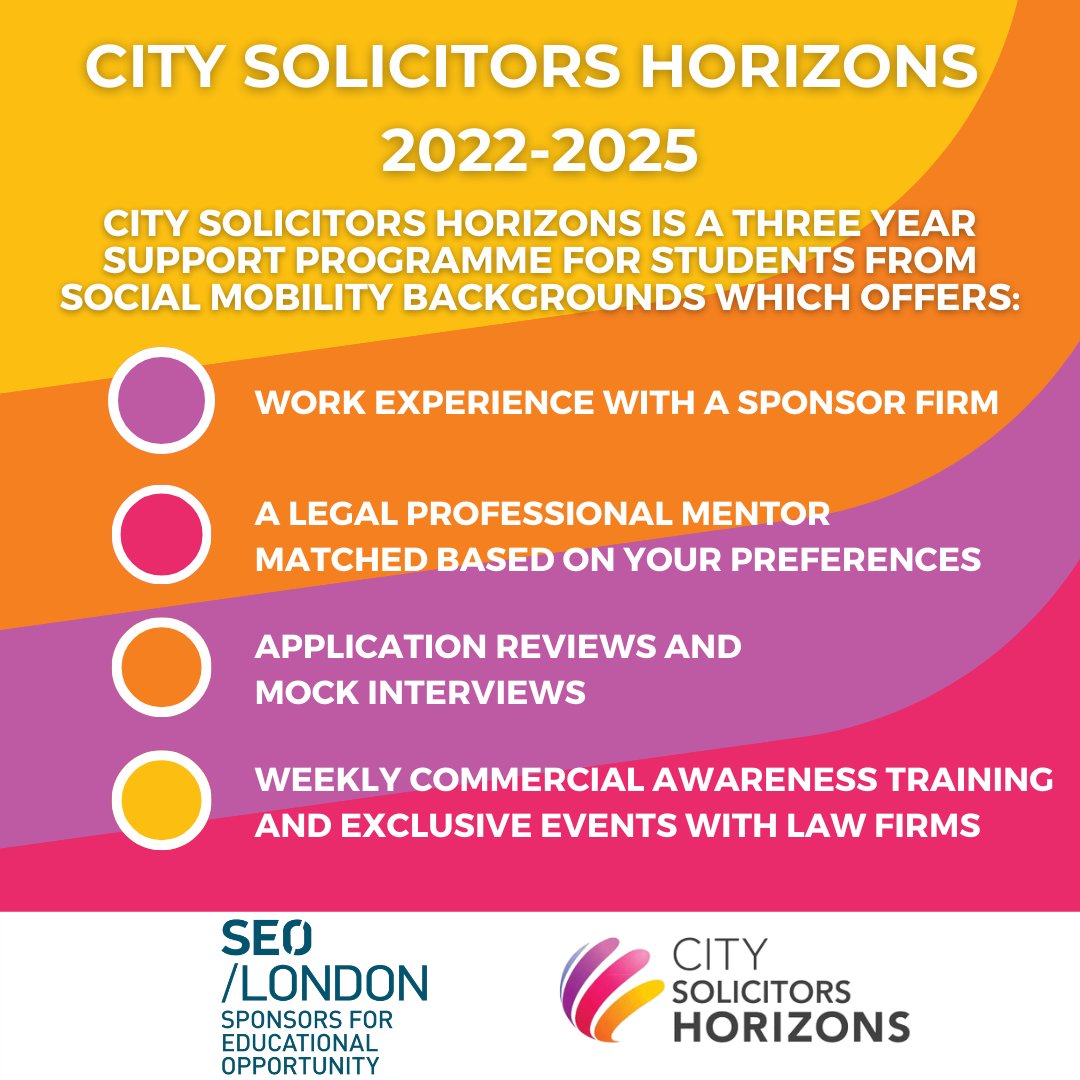 Applications are open for the City Solicitors Horizons programme (CSH) ran by @SEOLondonInfo🎉We work closely with SEO providing CSH students workshops and networking opportunities, so we encourage those interested and eligible to apply via the link below
portal.seo-london.org/application/st…