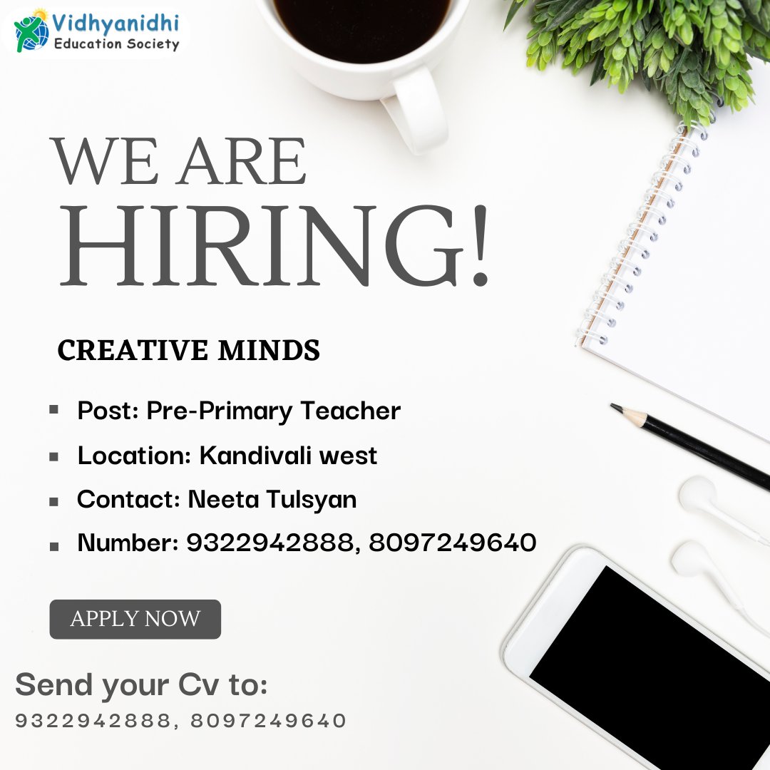 DiplomaTraining's tweet photo. Vacancy at Creative minds
Applicants note: when applying for the jobs use your discretion, as VES shall not be responsible for any unpleasant situations.
#teachingkids #teaching#teacherjobs #teachertraining #jobvacancyalert #jobsvacancy #jobshiring #jobsinindia #jobvacancy2022 https://t.co/JLrUXzhIRW