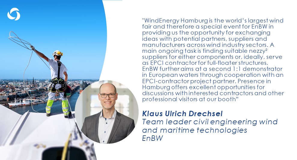 For Klaus Ulrich Drechsel, Team leader civil engineering wind and maritime technologies @EnBW #WindEnergyHamburg as the world’s largest wind fair provides the opportunity to exchange ideas with partners, suppliers, and manufacturers. #HamburgMesseCongress #climatefirst