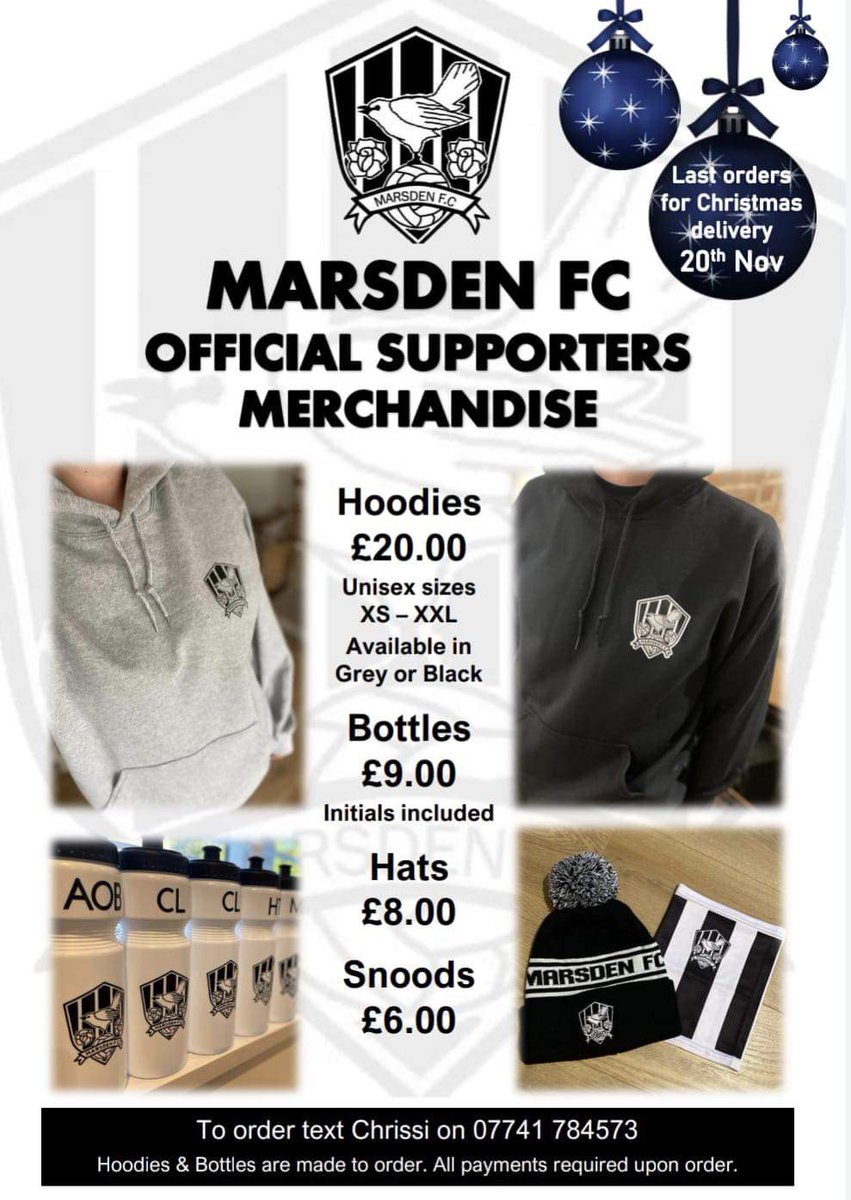 Marsden__FC's tweet photo. 🛒 Get your hands on some new @Marsden__FC Official Merchandise.
📞 Text Chrissi on 07741 784573
#UpTheCuckoos #marsdenfc https://t.co/pjUvyKpgOS
