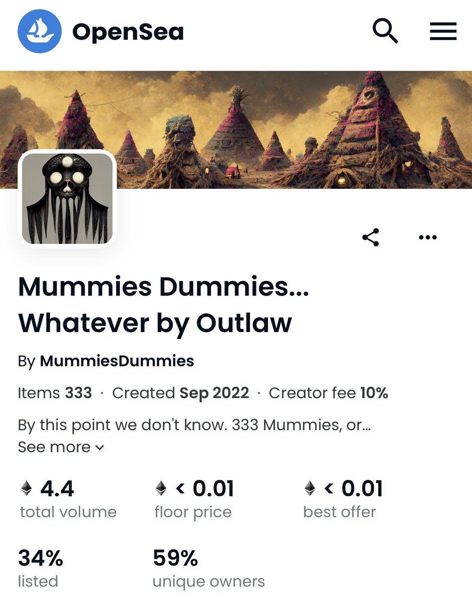 We did not anticipate such a great launch! 

Thank you <a href="/opensea/">OpenSea</a> and all mummies proud minters and holders! 😳

LFG!

#OpenSeaNFT #nfts #nftart