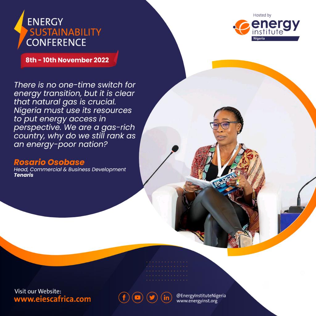 einigeria's tweet photo. There is no one-time switch for energy transition, but it is clear that natural gas is crucial- Rosario Osobase (Tenaris)
Register now to attend ESC 2022 👉 https://t.co/kMG67zYP6V
#energytransition #ESC2022 https://t.co/zCAsxshNEF