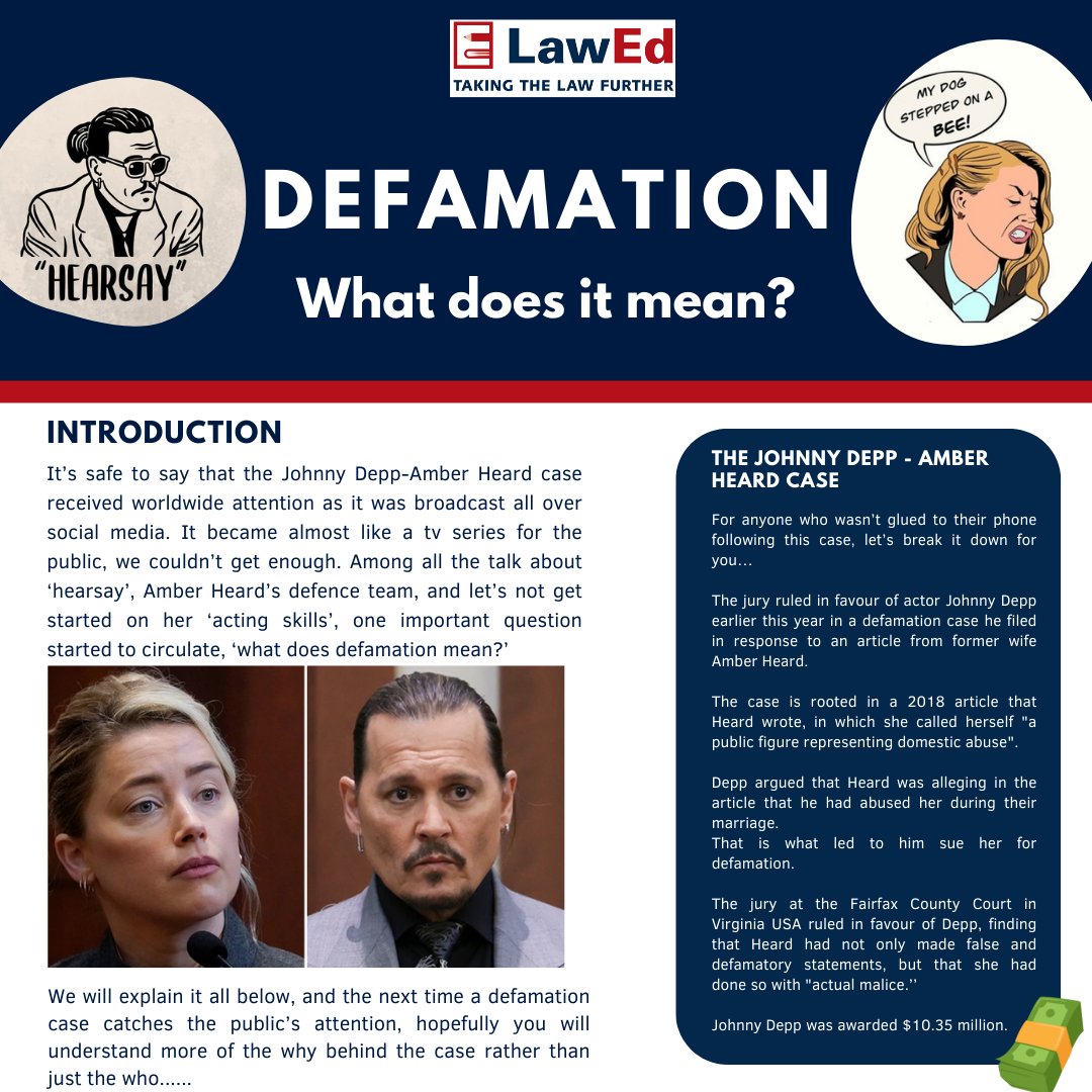 LawEd_ie's tweet photo. Take a look at our latest blog post, talking all about defamation 👀👀

#lawed #law #blogpost #defamation #johnnydepp #amberheard #legalliteracy #colleenrooney #rebekahvardy #juniorcycle #transitionyear #lca #wellbeing #secondaryschoool #youthreach #youthgroup #awardwinning https://t.co/UfbO6Gb6Te