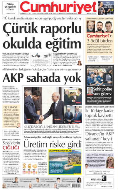 AnkaraCUMOK's tweet photo. CUMHURİYET'te BUGÜN... 28 Eylül 2022...
"İTÜ kendi analizini görmezden gelip öğrencileri riske atmış. ÇÜRÜK RAPORLU OKULDA EĞİTİM" Figen Atalay haberi
@cumhuriyetgzt #FigenAtalay @AnkaraCUMOK 
#GüneCumhuriyetleBaşlayın
#HerGünBirEkmekBirCumhuriyet https://t.co/3uuSbkz04S