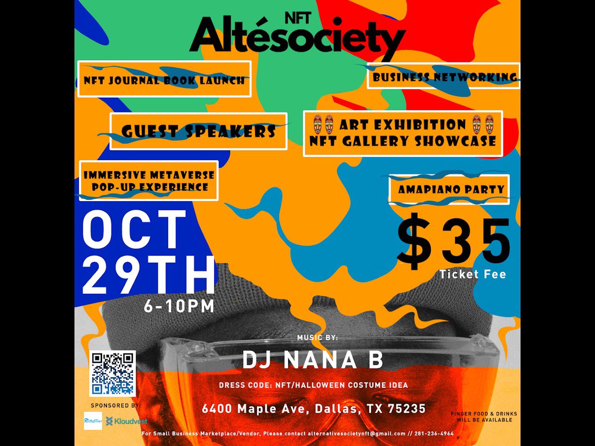 AlteSociety NFT Art Exhibition & Amapiano Party ( Halloween Oct 29, 2022) eventbrite.com/e/altesociety-…