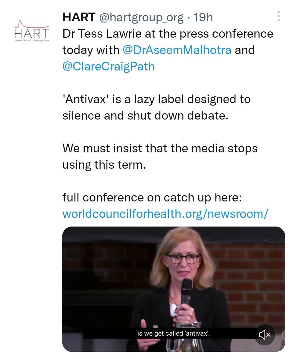 _johnbye's tweet photo. HART are upset that people keep calling them anti-vax.

HART was founded by a woman who falsely claims the MMR vax causes autism and that she can cure it with homeopathy.

We'll stop using the term when you stop spreading misinformation about vaccines. 🤨

https://t.co/zyCAiRESi1 https://t.co/jQmhaWmcej