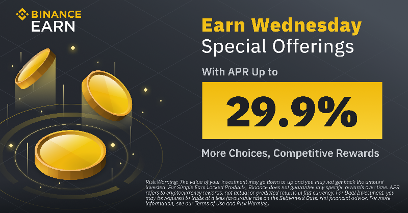 binance's tweet photo. Hello Wednesday, and hello new rewarding offers with #Binance Earn. 

Explore now ⤵️