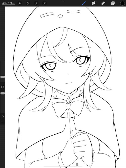 線画。

構図とフードの柄替えた。

ビヤッと塗る。 https://t.co/Ngk7LVD6eH 