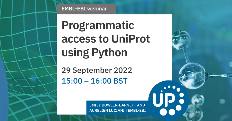 EBItraining's tweet photo. Interested in #protein sequence, function and variation data? Join the webinar tomorrow with @uniprot to find how to access such data programmatically. Registration is free but essential https://t.co/35nnpRo5te #Python #pythonprogramming #bioinformatics https://t.co/VB5gAhiSoN