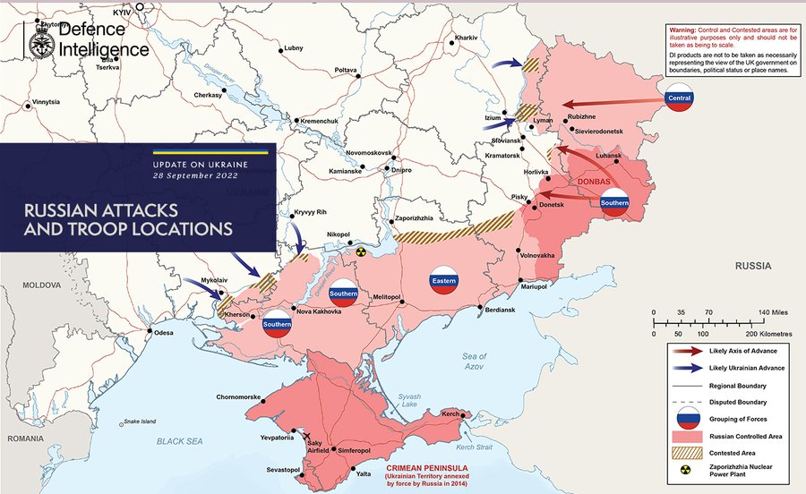 Russian attacks and troop locations map 28/09/22