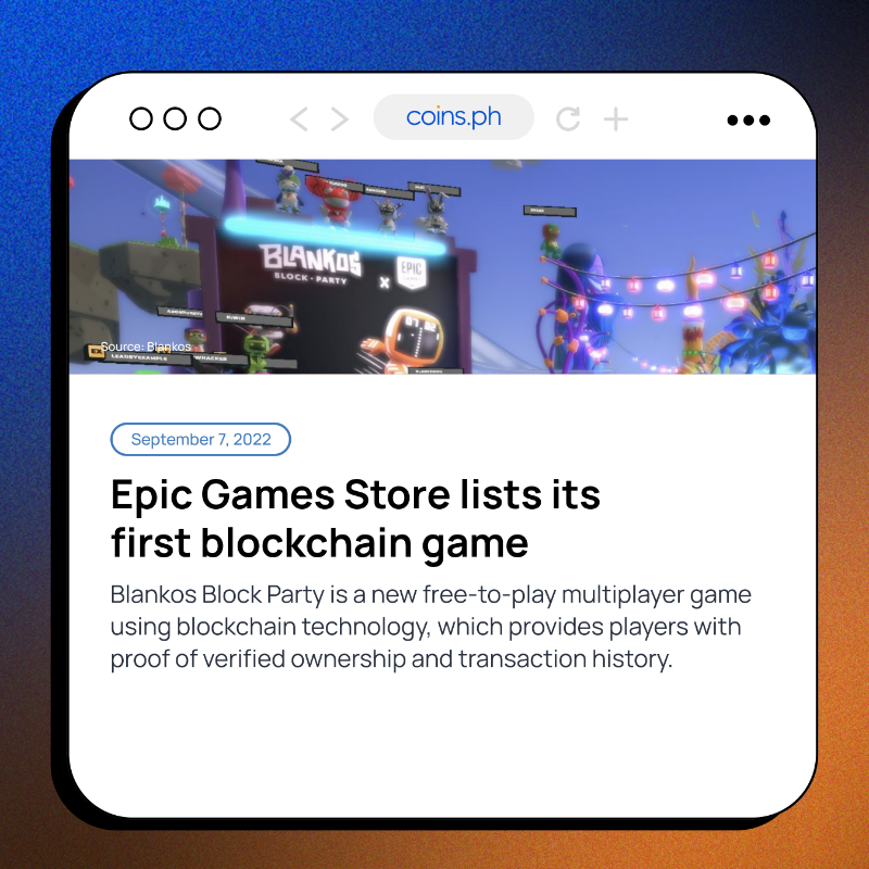 coinsph's tweet photo. Another week, another #CryptoPH Catchup! Make sure check this week’s events curated by our @bitpinas frens too 🤝
 
1️⃣ @FaZeClan &amp; @TheSandboxGame to build Faze World
2️⃣ @EpicGames launches its first blockchain game
3️⃣ @ethereum's energy consumption down 99.99% after the Merge