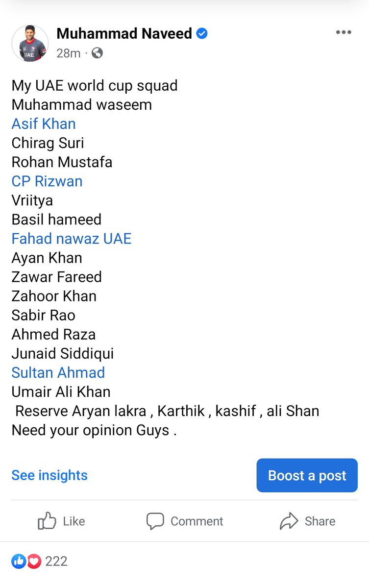 My world cup squad for Australia
What's your for UAE 
@azkhawaja1 <a href="/PaulRadley/">Paul Radley</a> <a href="/1_PAK/">KK11</a>