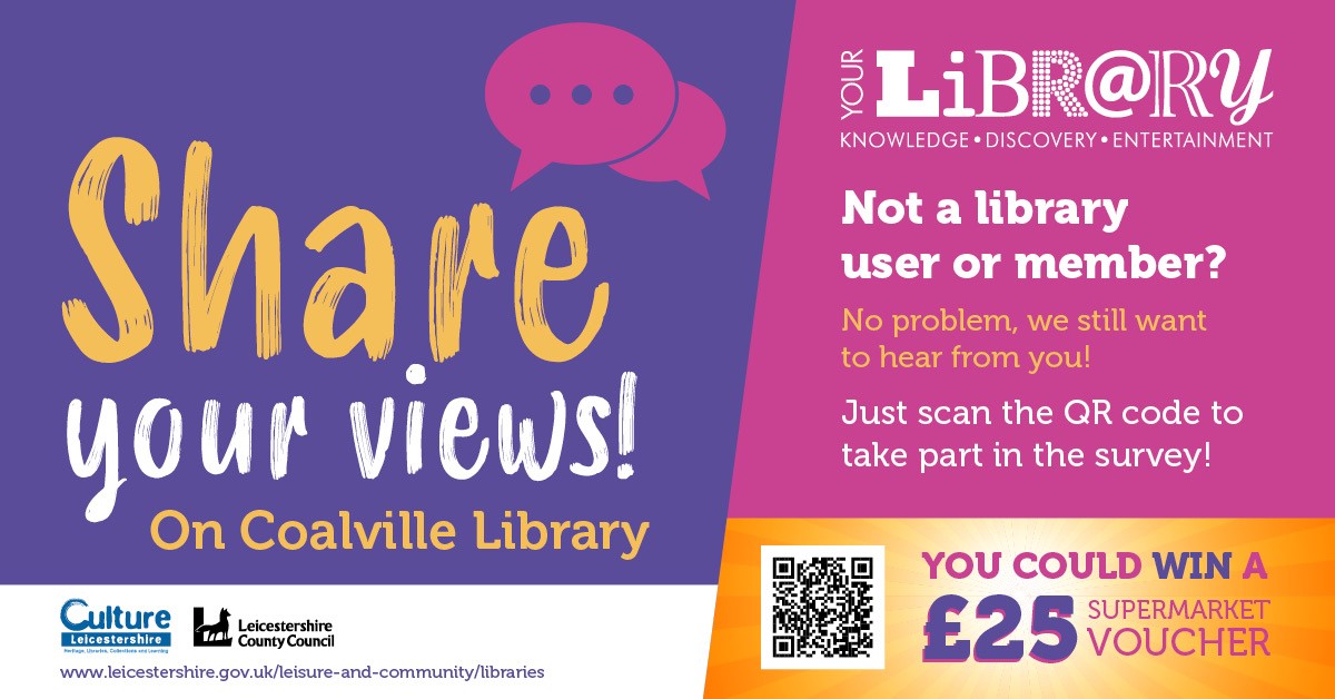 NWLeics's tweet photo. Today is the last day to say how Coalville Library is working for you.

Feedback could help to see some potential improvements to the library and make sure it as welcoming, accessible, and as appealing to local people as possible. 

Have your say at https://t.co/OXXheZlA42 https://t.co/Xvlwund1Cw
