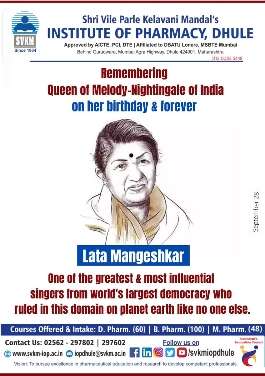 sngupharmacy's tweet photo. Remembering Queen of Melody-Nightingale of India on her birthday &amp; forever... https://t.co/IRqSLJJgpJ