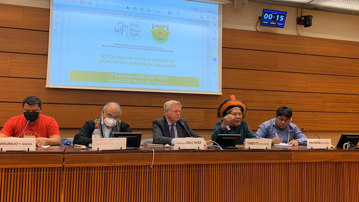 NPWJ_Amazonia's tweet photo. During the 51st session of the #UNHRC, representatives of the Yanomami, Ye'kwana and Kayapó peoples convened a side event on the Situation of Human Rights of Indigenous People in Amazonia to discuss measures to protect #IndigenousPeoples against violence from illegal gold digging https://t.co/KCMiOZM0mC