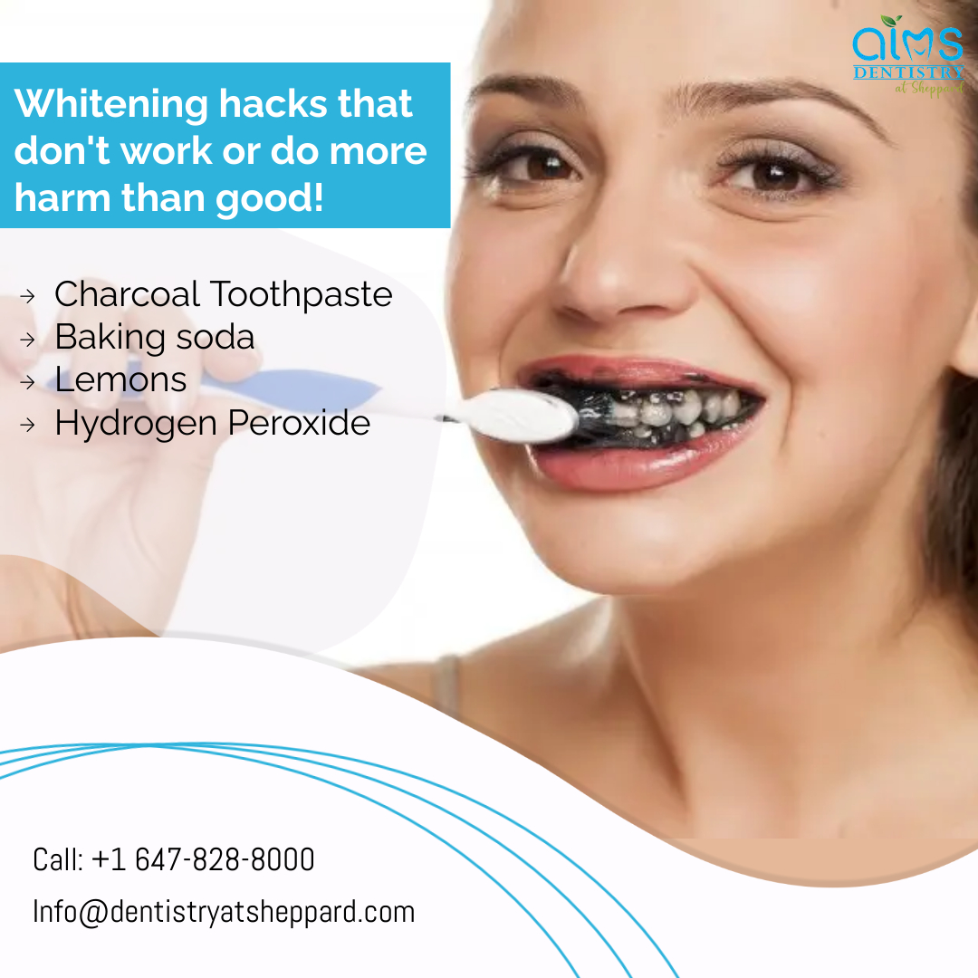 aims_sheppard's tweet photo. Whitening hacks that don't work or do more harm than good!

🔴Charcoal Toothpaste
🔴Baking Soda 
🔴Lemons
🔴Hydrogen Peroxide

If you have been considering teeth whitening solutions, only ever trust the professionals! Book your appointment now. 
#AIMS #AIMSdentistry #dentist https://t.co/f8s5FK0lx3