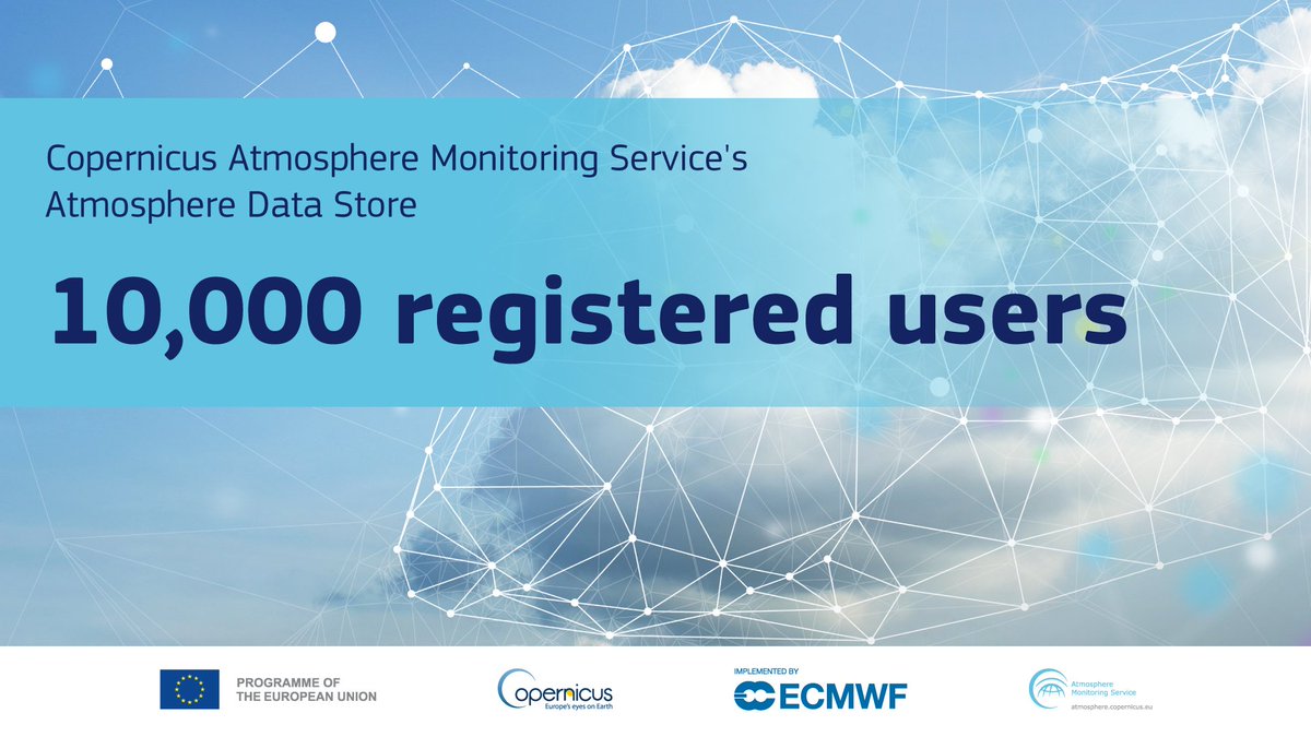 🎉 Let's celebrate 10,000 registered users on #AtmosphereDataStore!

Every day CAMS data reaches more than 23 million people in Europe & 225 million people worldwide!

Discover CAMS datasets: bit.ly/ADSCAMS

Link to CDS: bit.ly/CDSC3S

#AccessToInfoDay