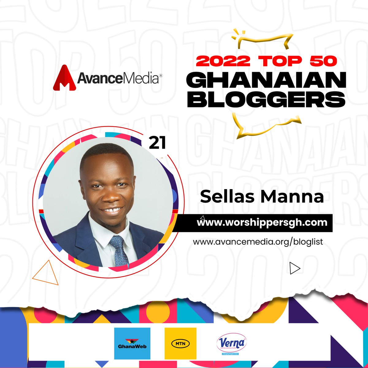 avancemedia's tweet photo. Congratulations to Sellas Manna, on ranking as No. 21 on Avance Media's 2022 Top 50 Ghanaian Bloggers ranking with the blog https://t.co/f42K4In5QP
@SellasManna
@worshippersgh_
Visit https://t.co/kHROGk1L2G for full list
#AvanceMedia #TopGHBloggers https://t.co/RScBXekMrV