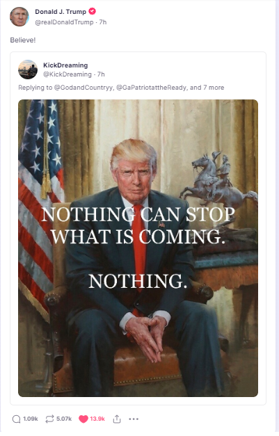 realJohnHobbs1's tweet photo. Donald J. Trump
@realDonaldTrump

Believe! https://t.co/FuoYqa5wxq
