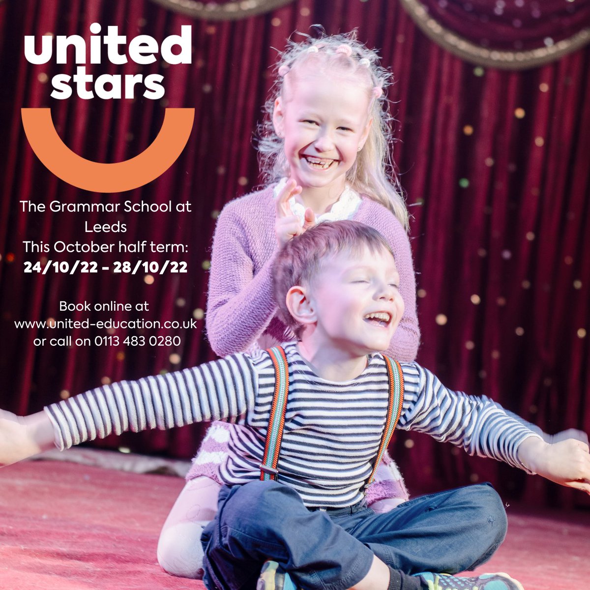 United Stars Camp now running at The Grammar School at Leeds from 24/10/22 to 28/10/22 🕺Follow this link to book now! Limited availability -  united-education.co.uk #unitededucation #childcare #schoolholidayactivities #mumbler #kidscamp #adventurecamp #dramacamp #performingarts