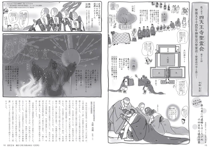四天王寺 寺誌810号『絵で見る四天王寺聖霊会』第17回 聖霊会の今と昔②
今年の4月22日、聖徳太子1400年御聖忌の特別な聖霊会。現在省略されているところが色々復興されました。どこが復興されたのか?というところを前回に続きイラスト解説してます。
また見やすく分割したいと思います。#聖霊会 