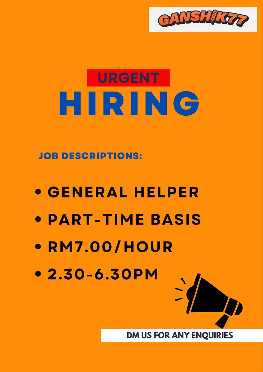 ganshik77's tweet photo. URGENT [HELP RT] Vacancy

PART-TIMER NEEDED 
📍Seksyen 19,Shah Alam
-pembantu am
-Kami prefer perempuan but lelaki pon boleh apply. 
-16-35 tahun. 
-Boleh bekerja dlm tempoh yg lama (at least 3 bulan)

DM kami utk details

#kerjakosong #shahalam #kejeparttime #parttime https://t.co/mslMJtELCO