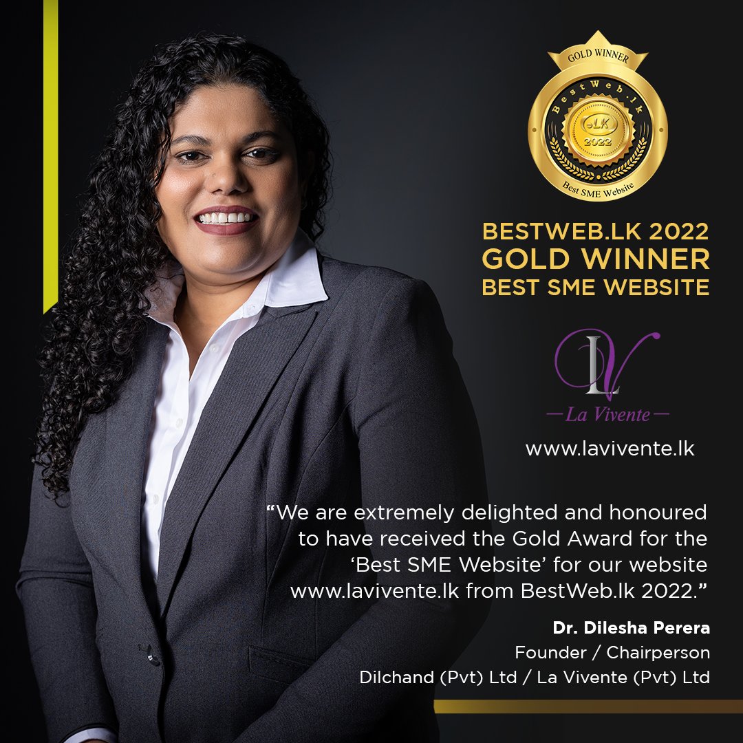 BestWebLK's tweet image. Dr. Dilesha Perera, Founder / Chairperson of Dilchand (Pvt) Ltd / La Vivente (Pvt) Ltd expressed her thoughts about achieving the Gold Award for the Best SME Category in BestWeb.LK 2022 competition.
#BestWeb2022Winner #BestWeb2022 #BestWebLK #LKDomainRegistry