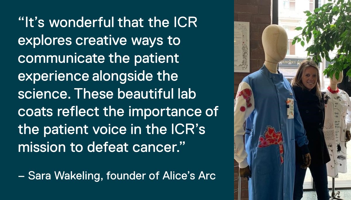 ICR_London's tweet photo. Alice's Arc supports our research into #Rhabdomyosarcoma in memory of Alice Wakeling. Her mum and @alicesarc founder, Sara, recently visited our labs to see their contribution to our lab coat art, telling the stories of children with rare and hard-to-treat cancers.

#CCAM https://t.co/QOkC5GxKjn