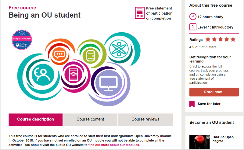 OU_STEM's tweet photo. If you are brand new to the OU, things might feel a bit daunting. 
Don't worry- we got you! Head over to OpenLearn and work on the FREE course "Being an OU student"- it's the perfect induction to prep for your studies!

https://t.co/B7urBXvwcf

#OUFreshers22 #OUSTEM #StudySkills https://t.co/kW3h3IQZUP